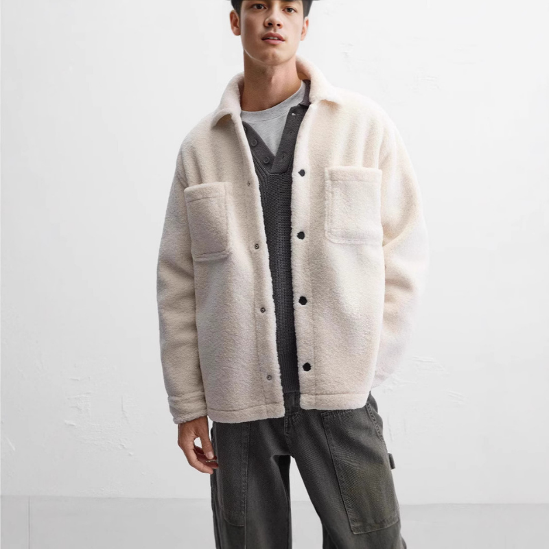 Artificial Sheep Wool White Fleece Jacket
