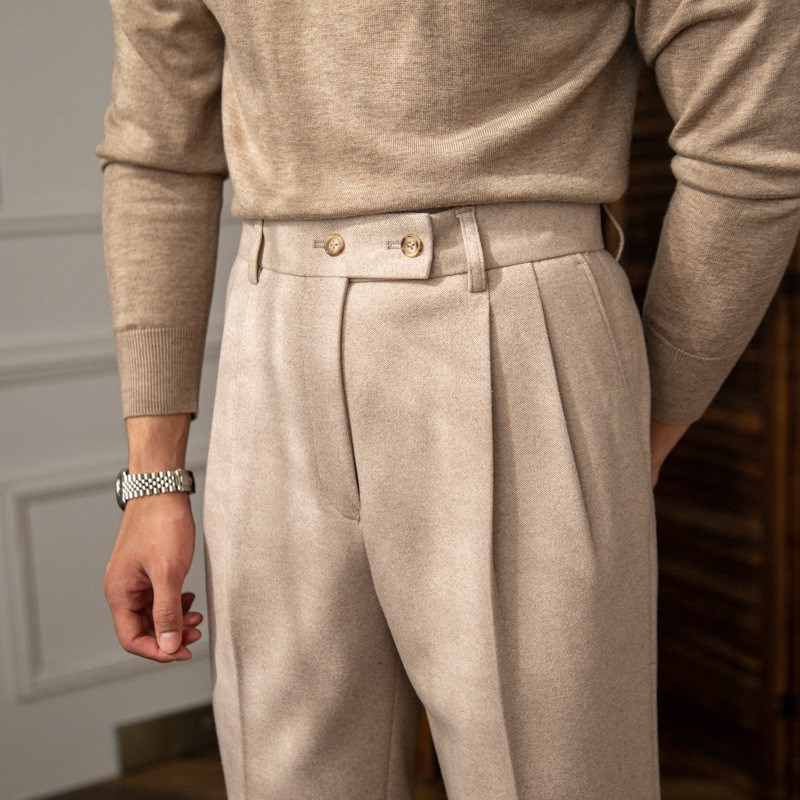 Double Button Straight Cut Fabric Pants