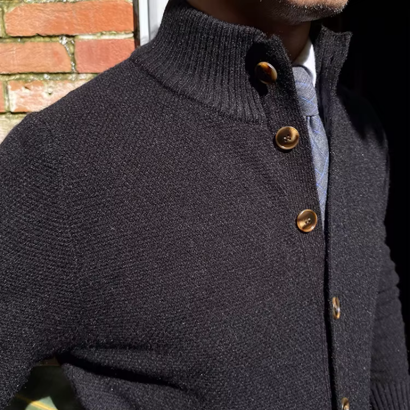 Judge Collar Textured Knit Cardigan