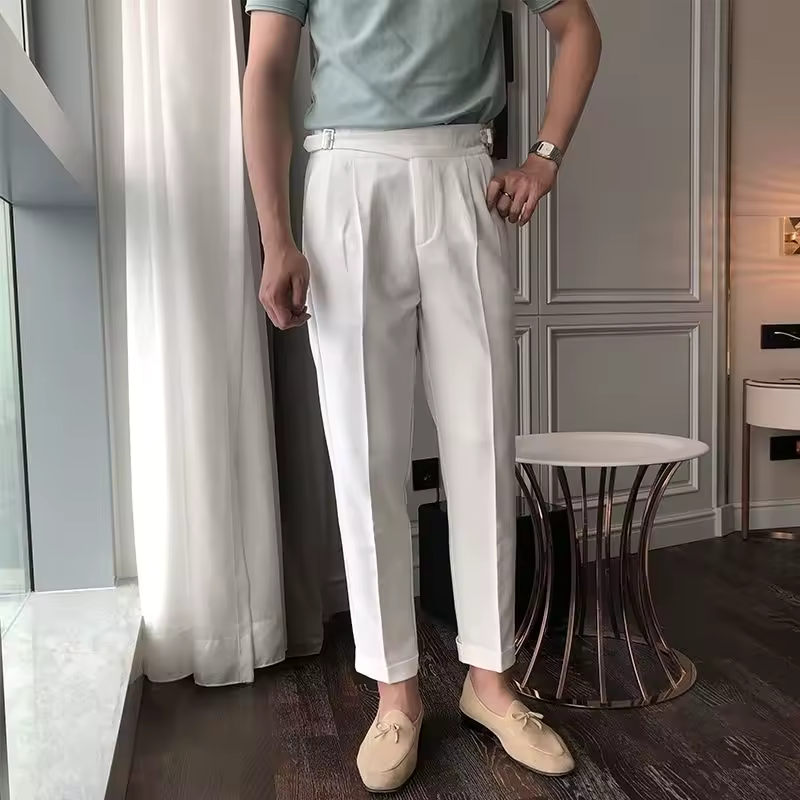 Italian Cut Double Pleated White Fabric Pants