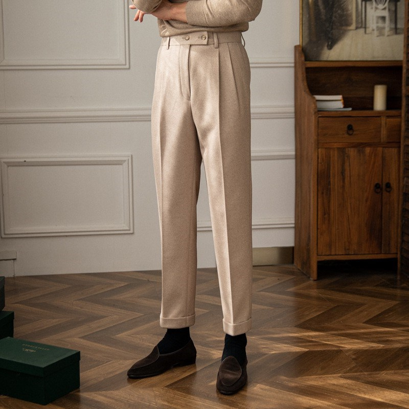 Double Button Straight Cut Fabric Pants