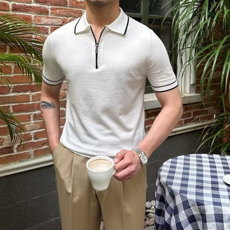 Contrast Detail Zippered Polo