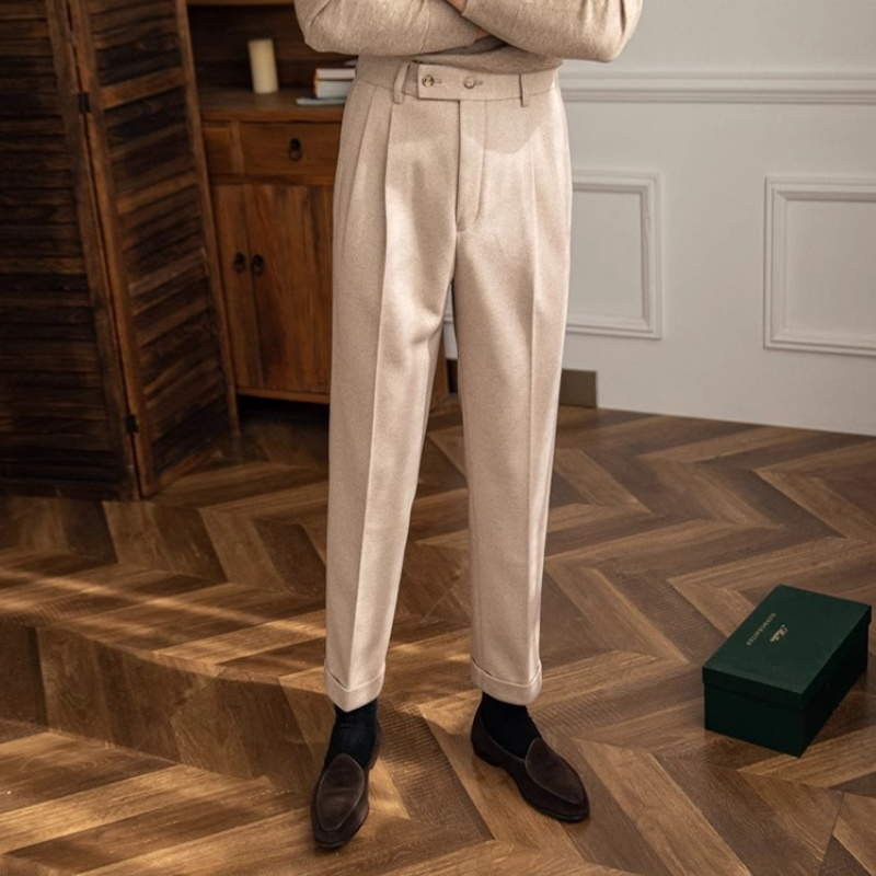 Double Button Straight Cut Fabric Pants