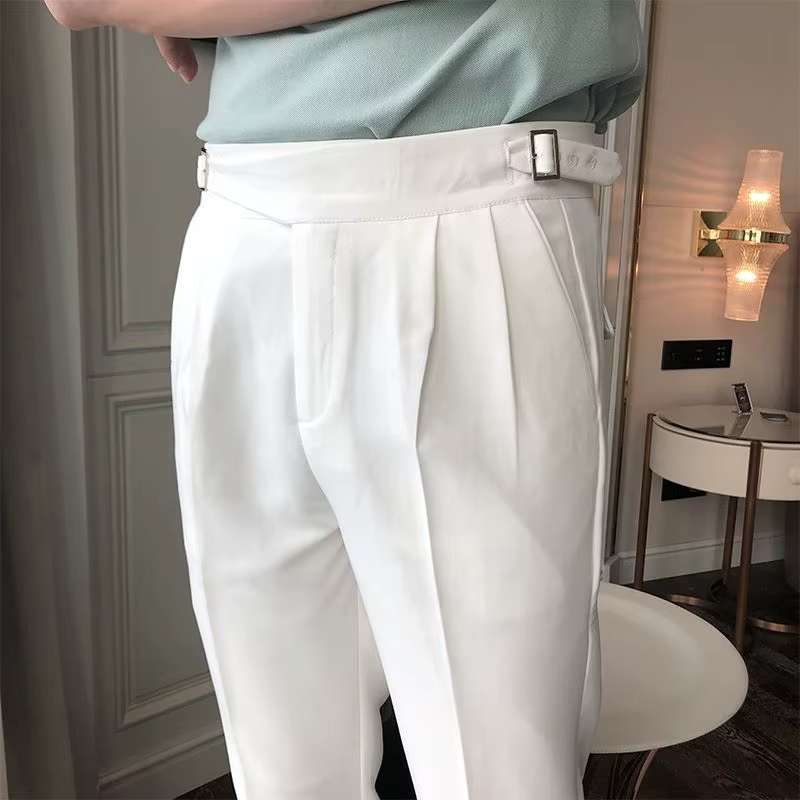 Italian Cut Double Pleated White Fabric Pants