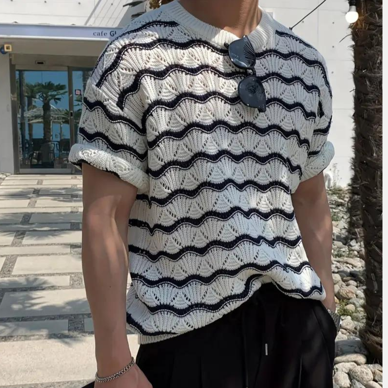 Knit Wavy White T-shirt