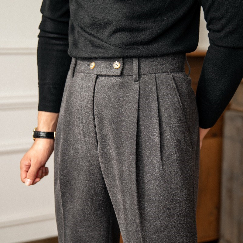 Double Button Straight Cut Fabric Pants