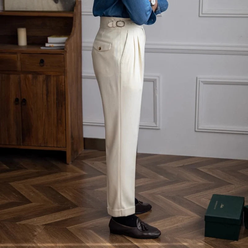 Italian Cut Belted Fabric Pants