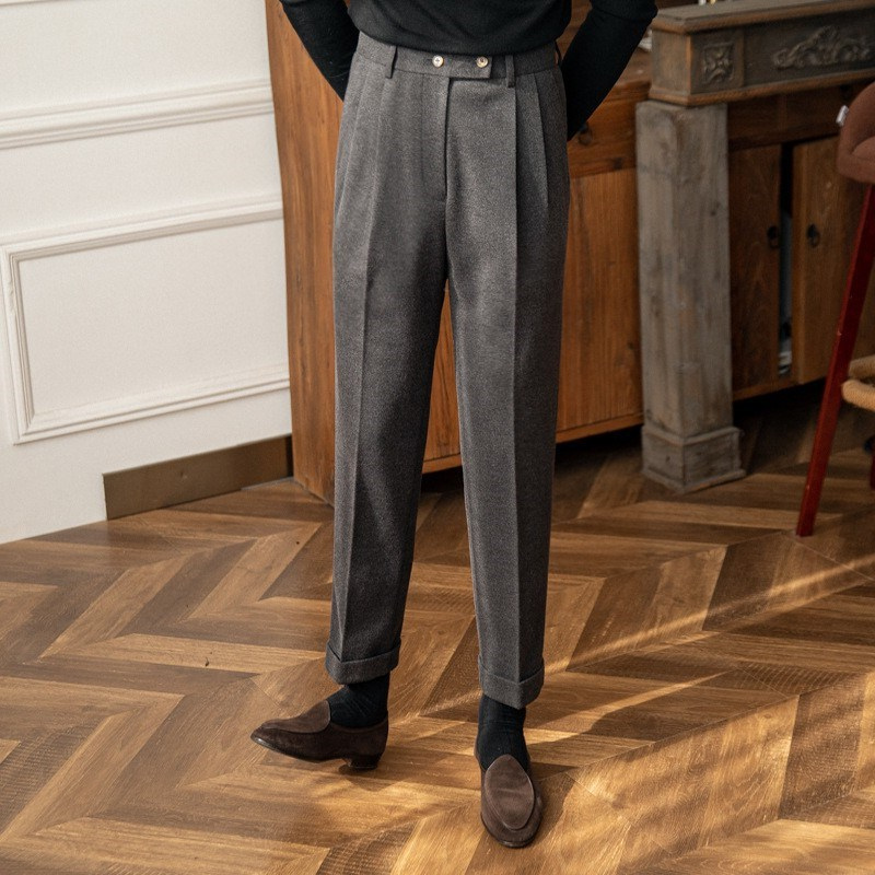 Double Button Straight Cut Fabric Pants