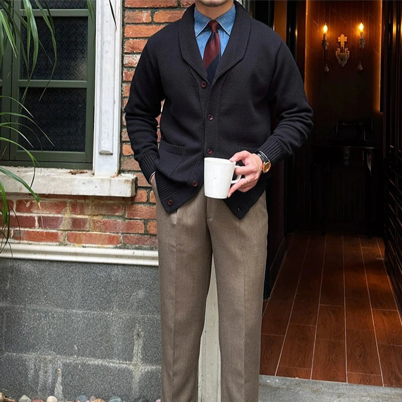 Shawl Collar Cotton Classic Knit Cardigan