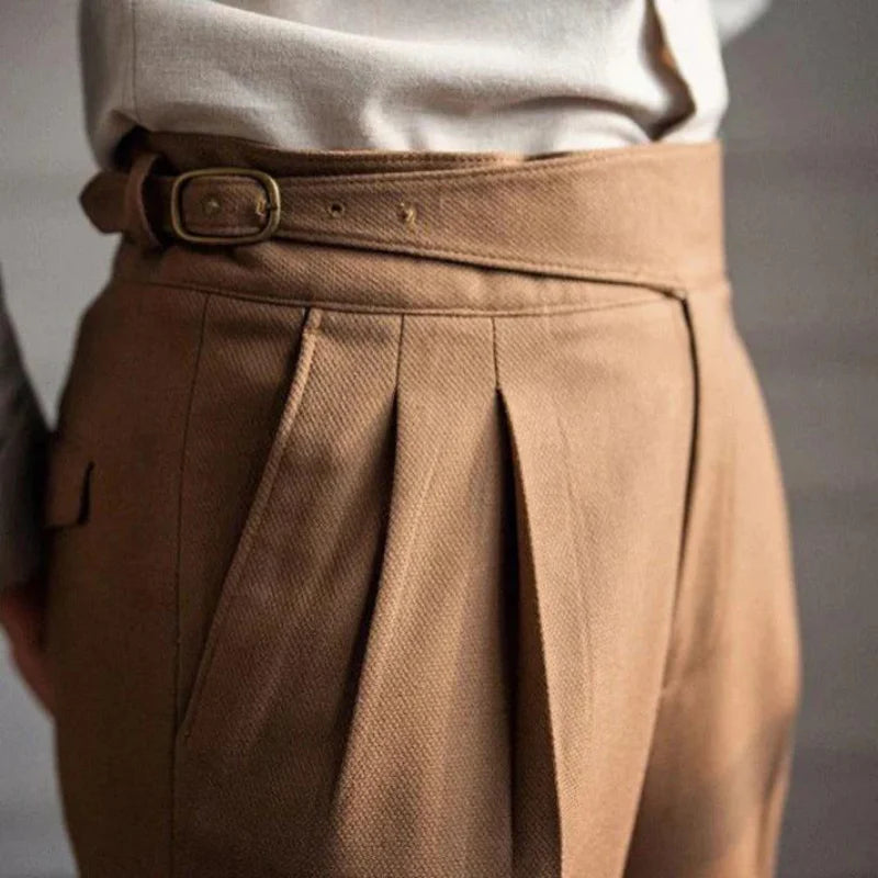 Italian Cut Belted Fabric Pants