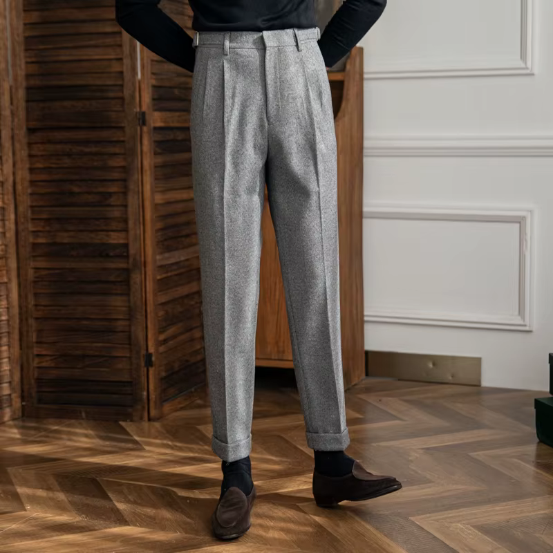 Italian Cut Belted Textured Fabric Pants