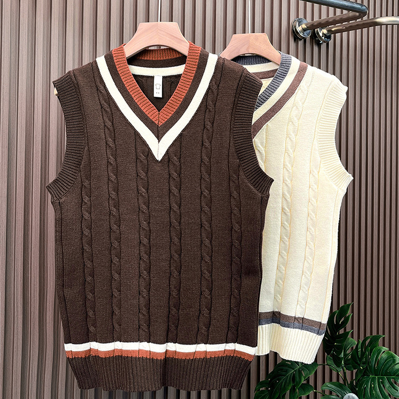 Knit Vintage V-Neck Cotton Sweater Vest