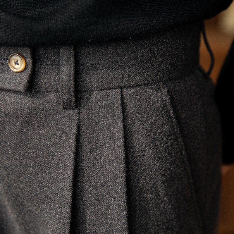 Double Button Straight Cut Fabric Pants