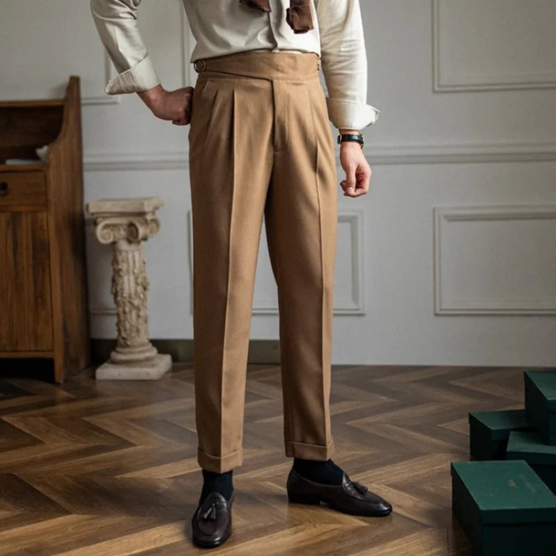 Italian Cut Belted Fabric Pants