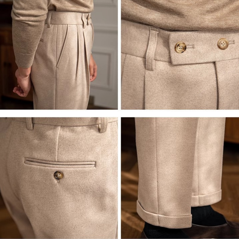 Double Button Straight Cut Fabric Pants