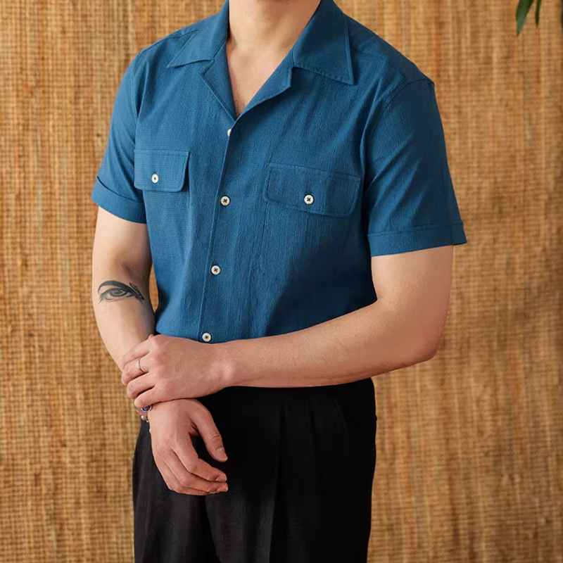 Cuban Collar Cotton Shirt