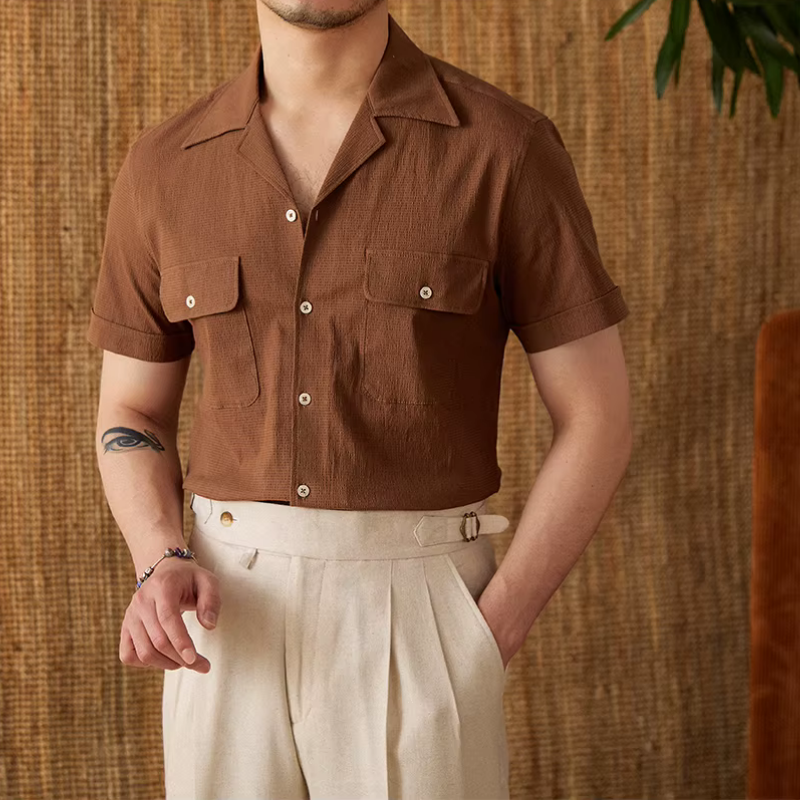 Cuban Collar Cotton Shirt