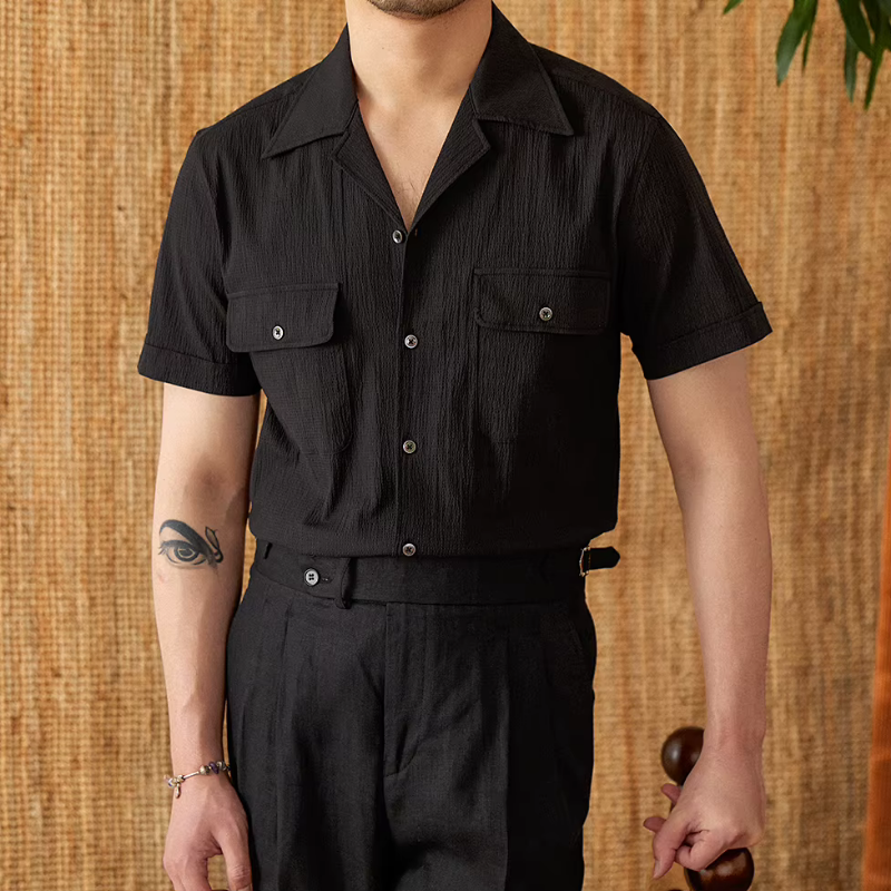 Cuban Collar Cotton Shirt