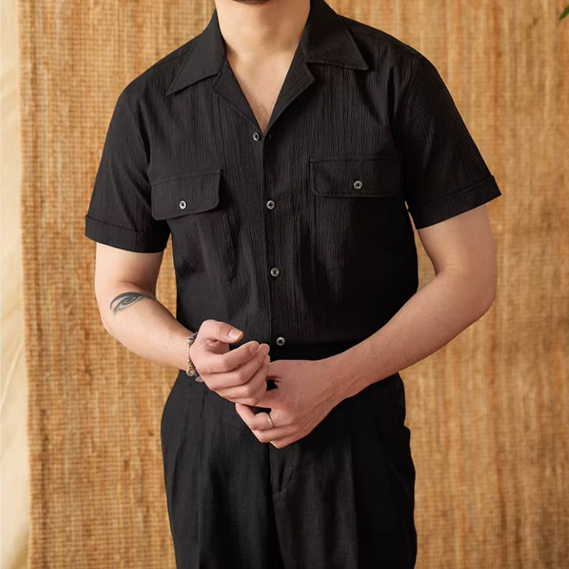 Cuban Collar Cotton Shirt