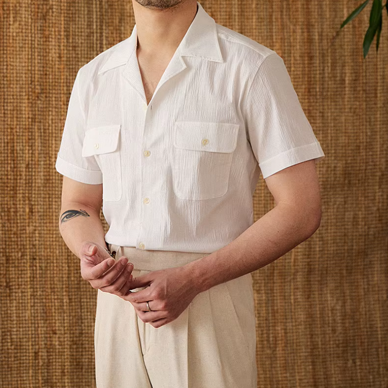 Cuban Collar Cotton Shirt