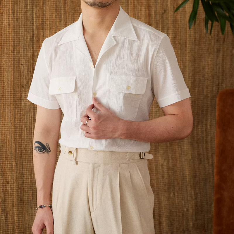 Cuban Collar Cotton Shirt