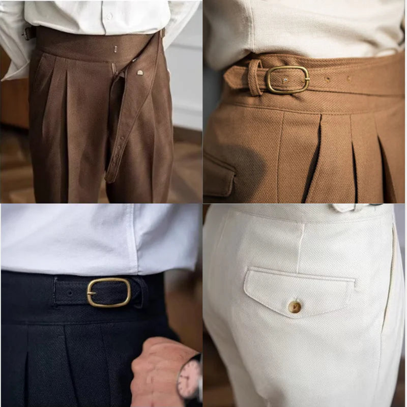 Italian Cut Belted Fabric Pants