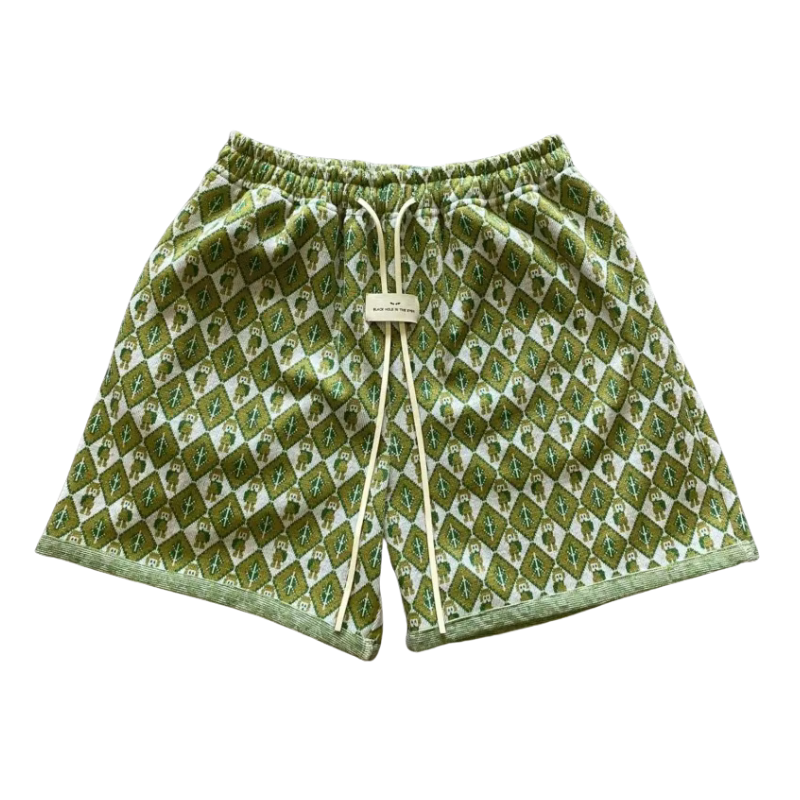 Retro Avocado Patterned Green Shorts