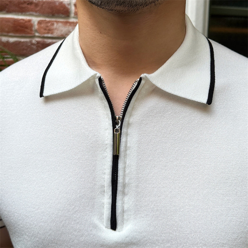Contrast Detail Zippered Polo