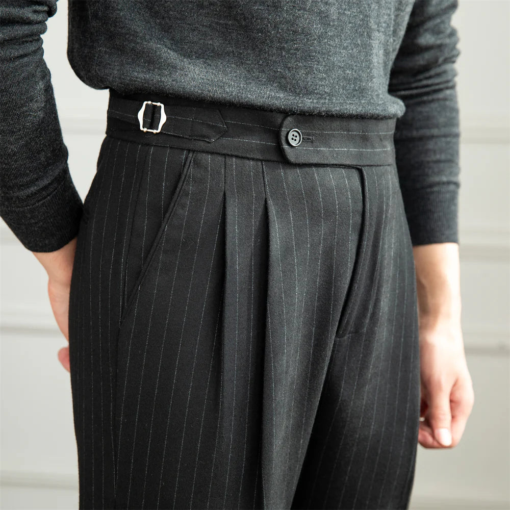 Vicenza Belt Buckled Striped Fabric Pants