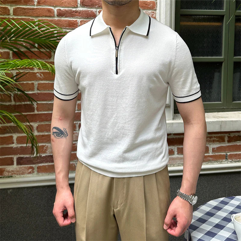 Contrast Detail Zippered Polo