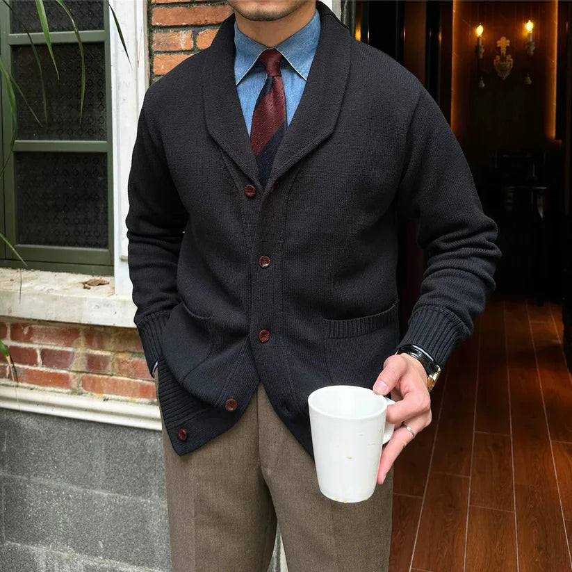 Shawl Collar Cotton Classic Knit Cardigan