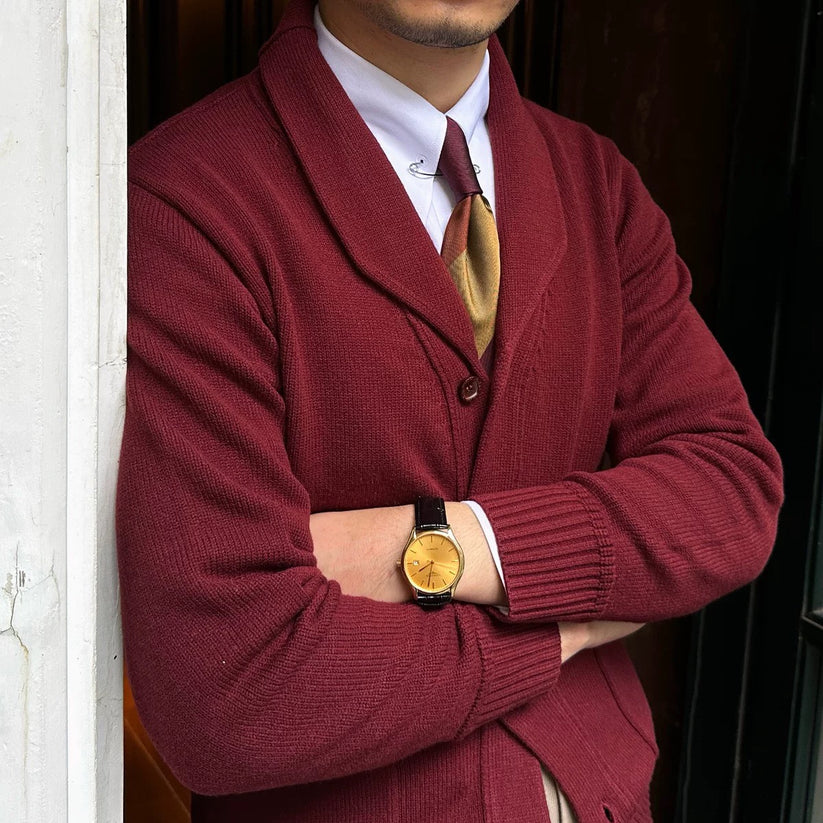 Shawl Collar Cotton Classic Knit Cardigan