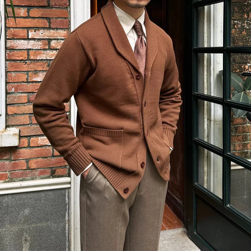 Shawl Collar Cotton Classic Knit Cardigan